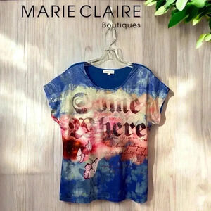 NWOT Marie Claire Boutiques, Artistic Floral Butterfly Collage Top,  Large, Blue